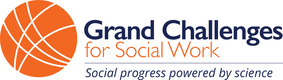 Grand Challenges for Social Work Logo - Navy blue and orange sans-serif type with orange globe icon to left