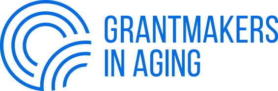 Grantmakers in Aging Logo - Blue sapphire sans-serif type with icon to left