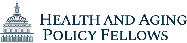 Health and Aging Policy Fellows Logo - Dark blue serif type with capital building icon to left