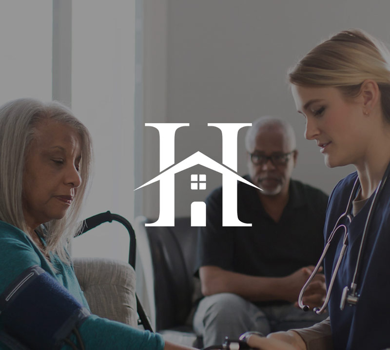 Graphic showing photo of patient and nurse with Hospital at Home logo overlaying