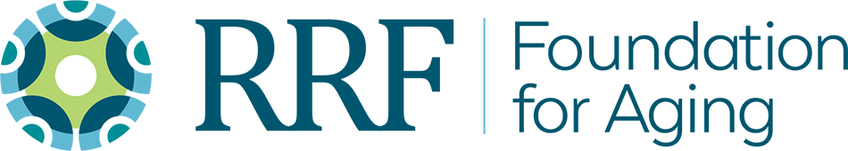 RRF Foundation for Aging Logo - Blue serif type with circle graphic to left