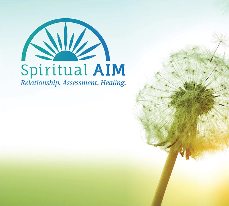 Graphic showing photo of dandylion with Spiritual AIM logo overlaying