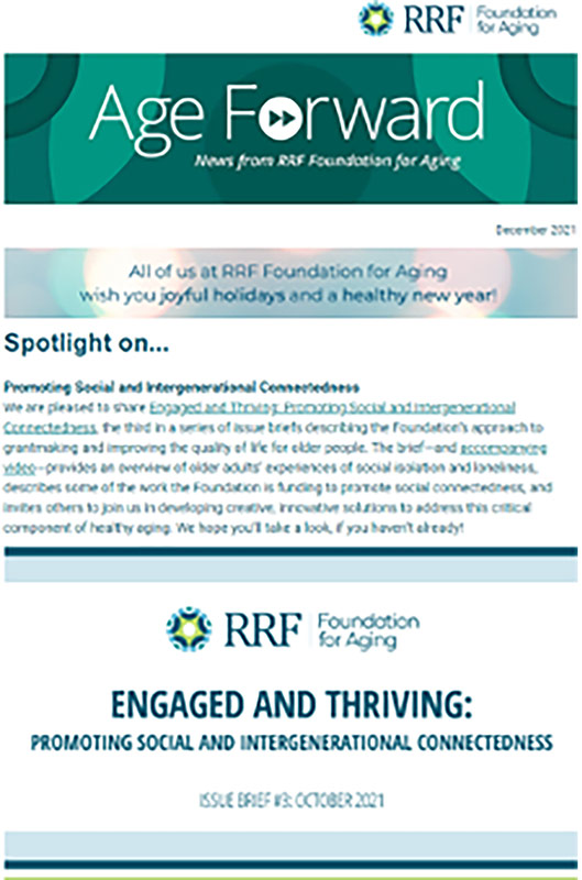 Screen shot of RRF Foundation for Aging newsletter