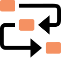 Peach boxes with black arrows icon showing communication flow
