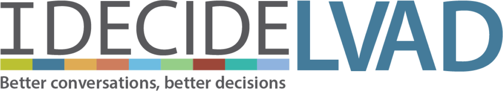 I DECIDE LVAD Logo - Dark Gray and blue sans-serif type with multi-color border and gray tagline